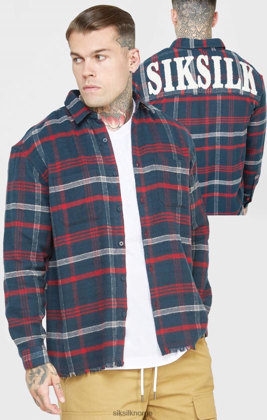 SikSilk menn marine håndkle-logo med langermet rutete skjorte V8JH48466 klær