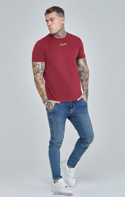 SikSilk menn burgunder script logo oversized t-skjorte V8JH48386 klær