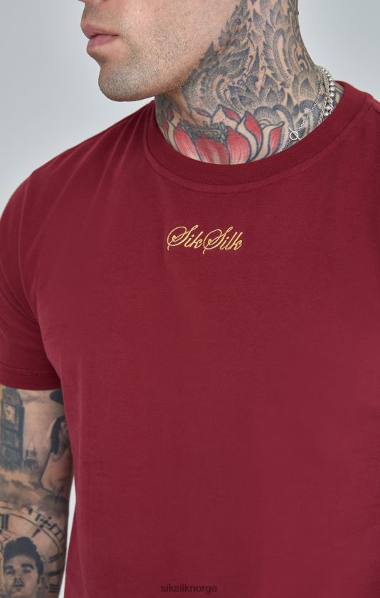 SikSilk menn burgunder script logo oversized t-skjorte V8JH48386 klær