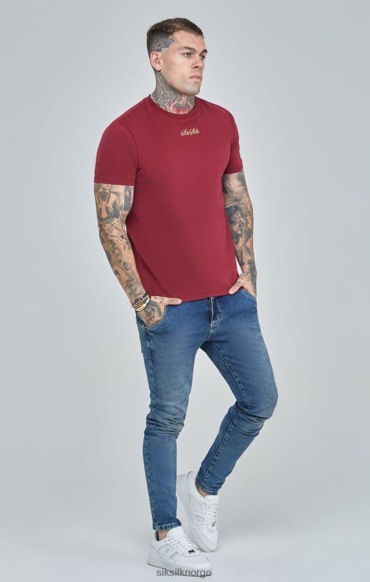 SikSilk menn burgunder script logo oversized t-skjorte V8JH48386 klær