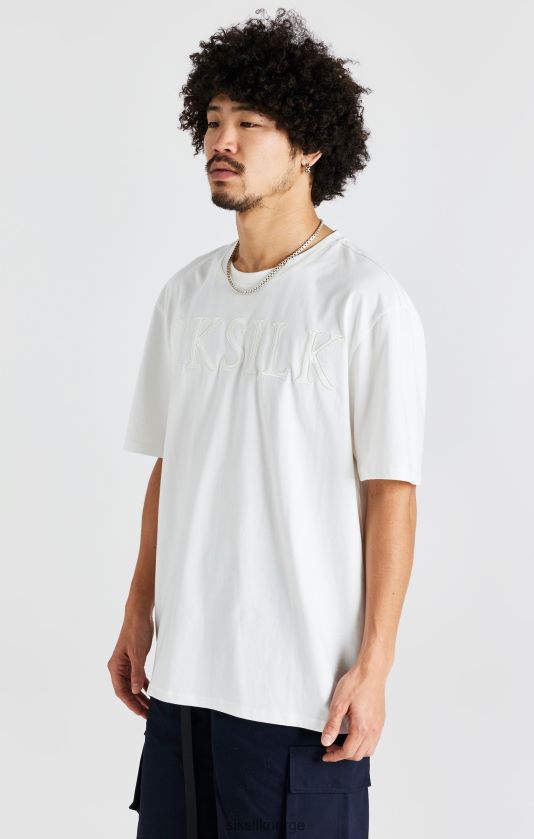 SikSilk menn ecru oversized logo t-skjorte V8JH48404 klær