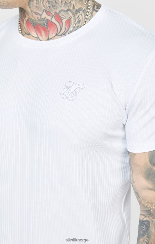 SikSilk menn hvit ribbestrikket t-skjorte V8JH48381 klær
