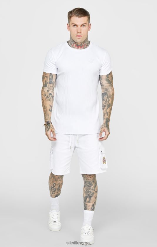 SikSilk menn hvit ribbestrikket t-skjorte V8JH48381 klær