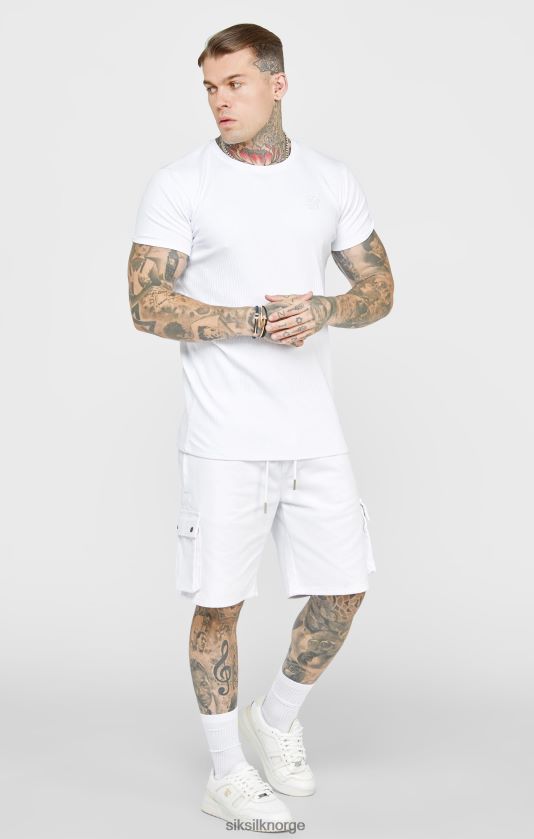 SikSilk menn hvit ribbestrikket t-skjorte V8JH48381 klær