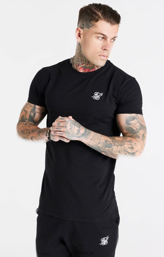 SikSilk menn svart essensiell kortermet t-skjorte med muskeltilpasning V8JH48363 klær