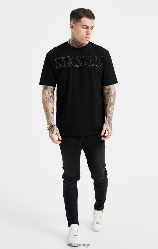 SikSilk menn svart oversized rhinestone logo t-skjorte V8JH48383 klær