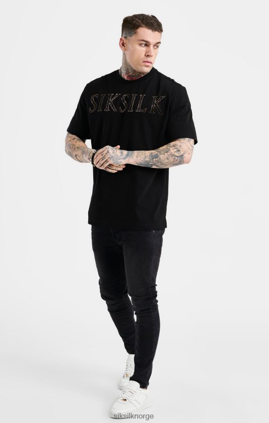 SikSilk menn svart oversized rhinestone logo t-skjorte V8JH48383 klær